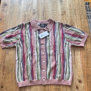 WESC unisex short sleeve collar polo Button-Up knit Shirt top dusty rose pink